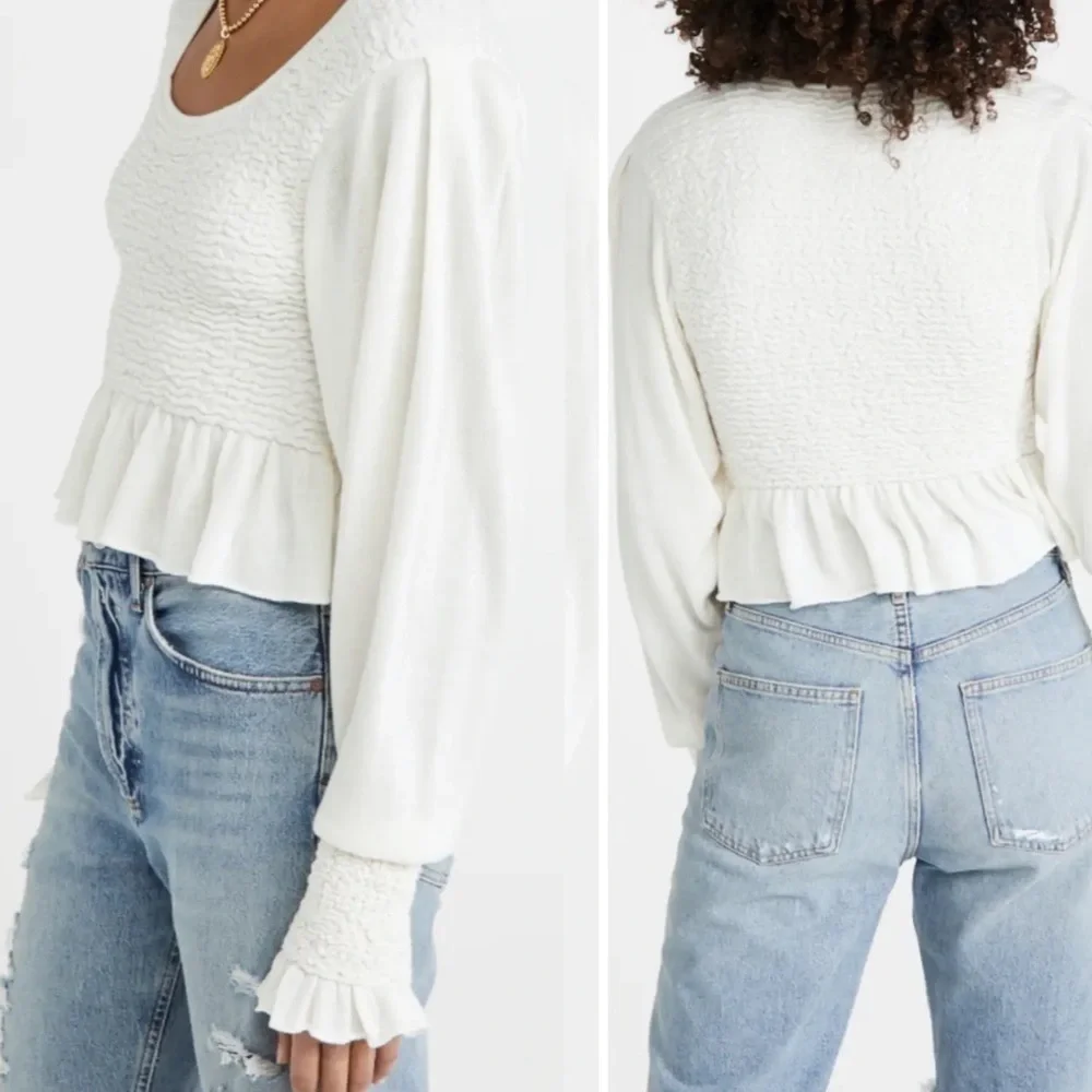 BOGO! Free People Free Spirit Smocked Peplum Pullover Sweater Cream XS